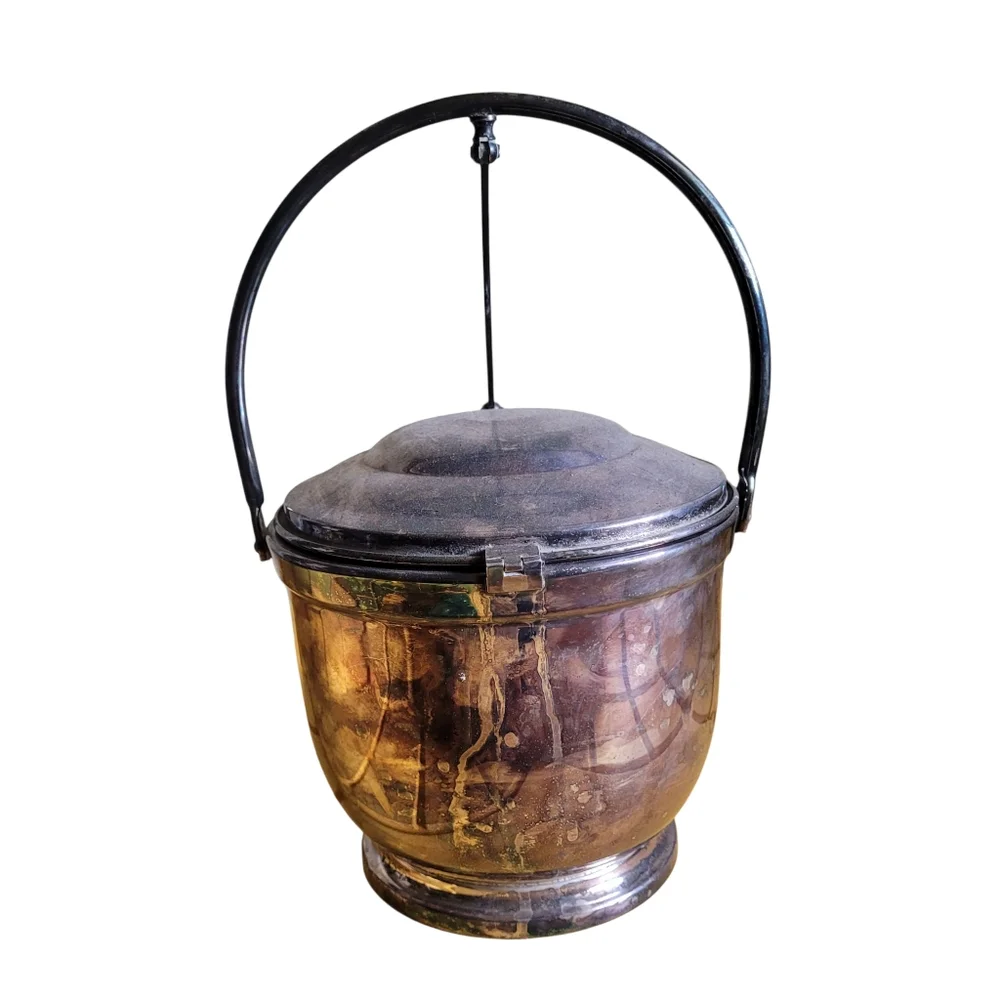 Vintage Silver Plated Ice Bucket with White Ceramic Glass Insert